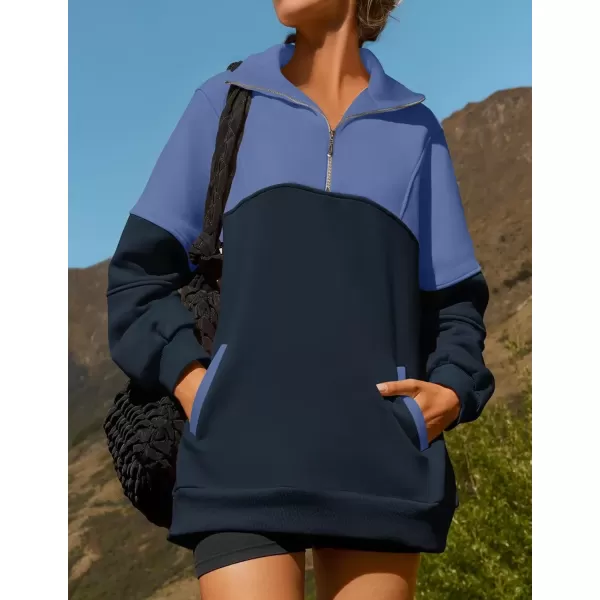 imageZESICA Womens Half Zip Sweatshirts Long Sleeve Color Block Hoodies Oversized Pullover Sweater Tops 2024 Fall Y2k ClothesNavy