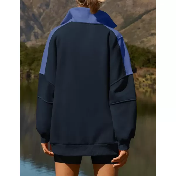 imageZESICA Womens Half Zip Sweatshirts Long Sleeve Color Block Hoodies Oversized Pullover Sweater Tops 2024 Fall Y2k ClothesNavy