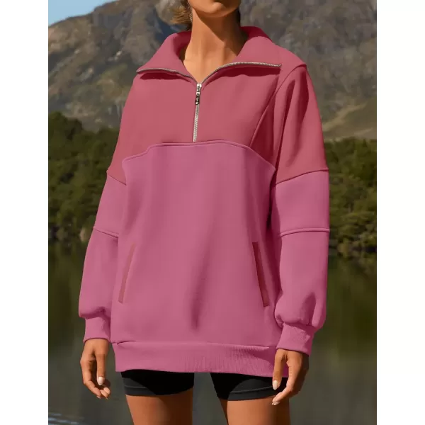 imageZESICA Womens Half Zip Sweatshirts Long Sleeve Color Block Hoodies Oversized Pullover Sweater Tops 2024 Fall Y2k ClothesPlum