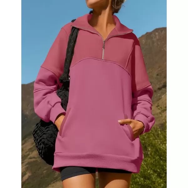 imageZESICA Womens Half Zip Sweatshirts Long Sleeve Color Block Hoodies Oversized Pullover Sweater Tops 2024 Fall Y2k ClothesPlum