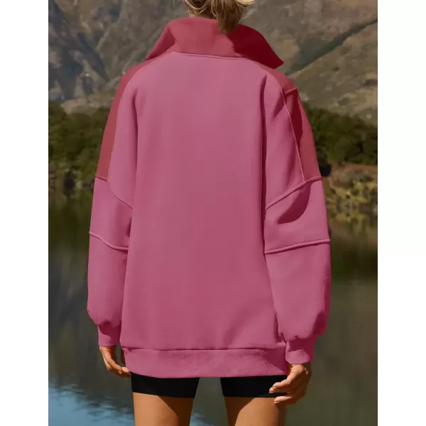 imageZESICA Womens Half Zip Sweatshirts Long Sleeve Color Block Hoodies Oversized Pullover Sweater Tops 2024 Fall Y2k ClothesPlum