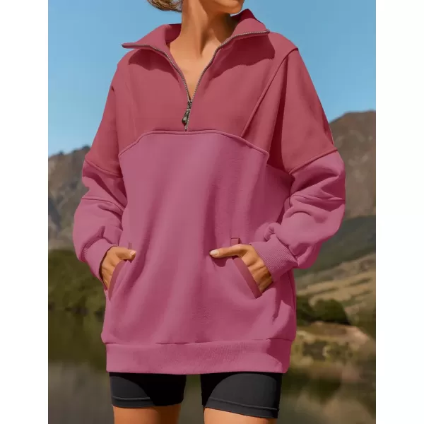 imageZESICA Womens Half Zip Sweatshirts Long Sleeve Color Block Hoodies Oversized Pullover Sweater Tops 2024 Fall Y2k ClothesPlum