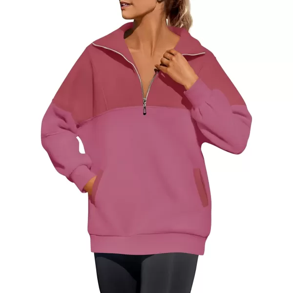 imageZESICA Womens Half Zip Sweatshirts Long Sleeve Color Block Hoodies Oversized Pullover Sweater Tops 2024 Fall Y2k ClothesPlum