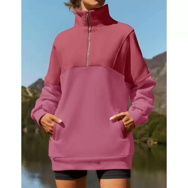 imageZESICA Womens Half Zip Sweatshirts Long Sleeve Color Block Hoodies Oversized Pullover Sweater Tops 2024 Fall Y2k ClothesPlum