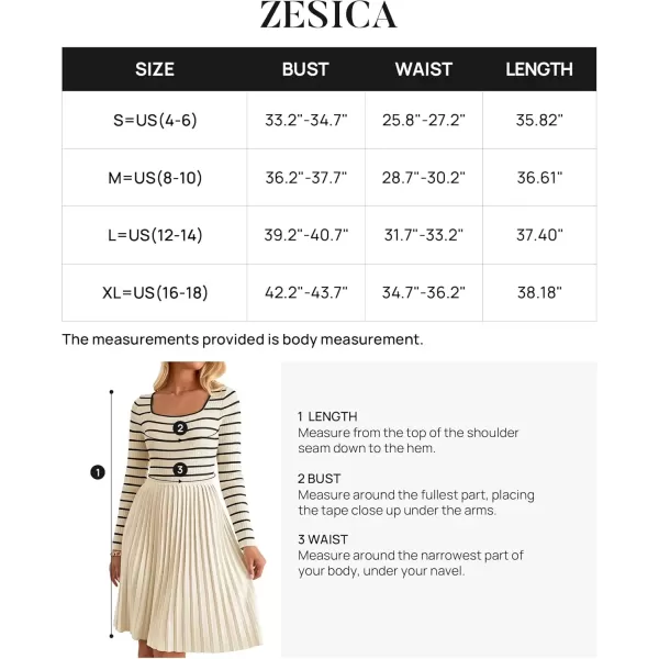 imageZESICA Womens Long Sleeve Striped Dresses 2024 Square Neck Pleated Ribbed Knit Casual A Line Mini DressAlmond