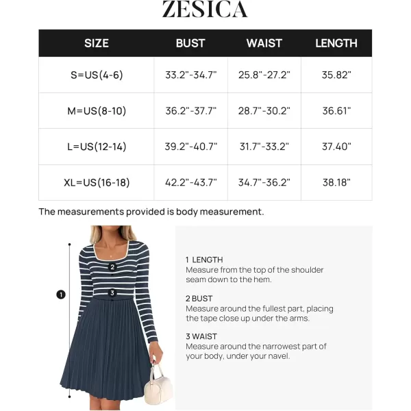 imageZESICA Womens Long Sleeve Striped Dresses 2024 Square Neck Pleated Ribbed Knit Casual A Line Mini DressDusty Blue
