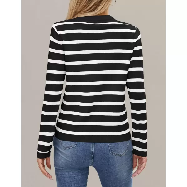 imageZESICA Womens Long Sleeve Striped Sweaters Crewneck Ribbed Knit Shirts 2024 Fall Trendy Pullover TopsBlack