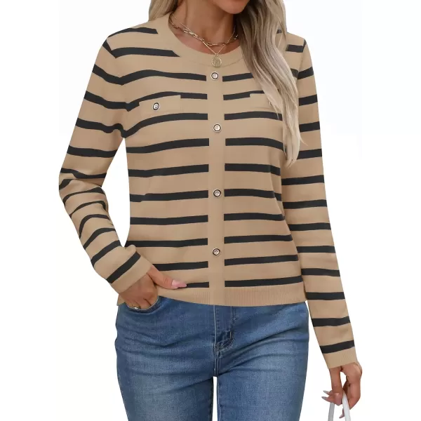 imageZESICA Womens Long Sleeve Striped Sweaters Crewneck Ribbed Knit Shirts 2024 Fall Trendy Pullover TopsKhaki