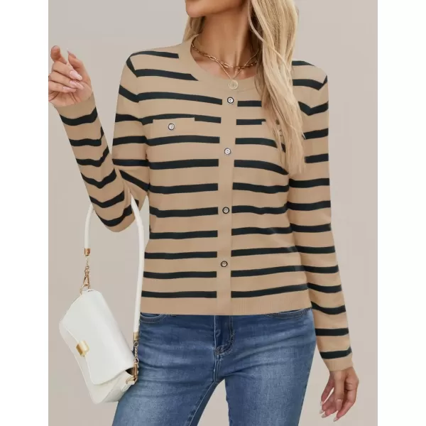 imageZESICA Womens Long Sleeve Striped Sweaters Crewneck Ribbed Knit Shirts 2024 Fall Trendy Pullover TopsKhaki