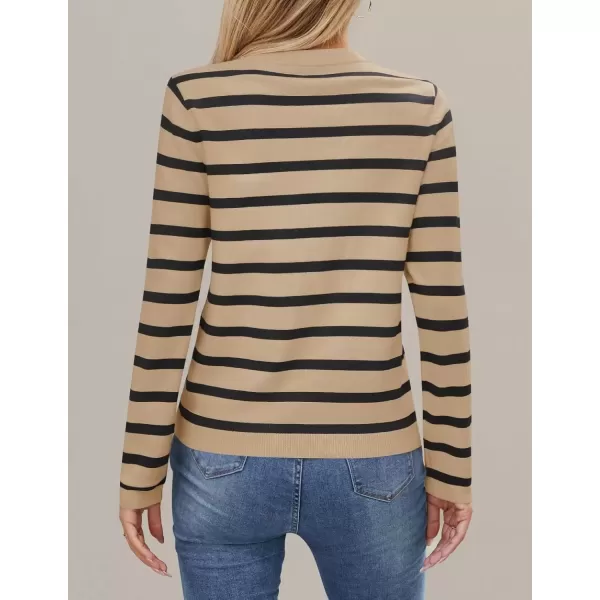 imageZESICA Womens Long Sleeve Striped Sweaters Crewneck Ribbed Knit Shirts 2024 Fall Trendy Pullover TopsKhaki
