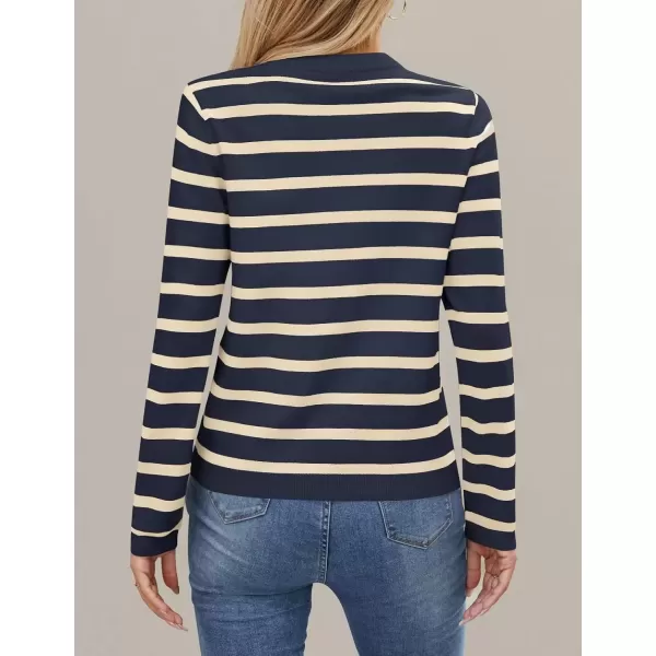 imageZESICA Womens Long Sleeve Striped Sweaters Crewneck Ribbed Knit Shirts 2024 Fall Trendy Pullover TopsNavy