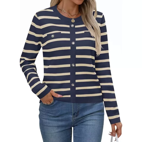 imageZESICA Womens Long Sleeve Striped Sweaters Crewneck Ribbed Knit Shirts 2024 Fall Trendy Pullover TopsNavy
