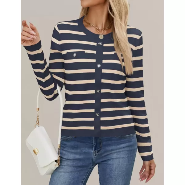 imageZESICA Womens Long Sleeve Striped Sweaters Crewneck Ribbed Knit Shirts 2024 Fall Trendy Pullover TopsNavy