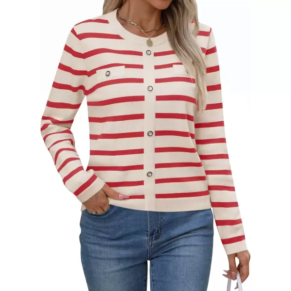 imageZESICA Womens Long Sleeve Striped Sweaters Crewneck Ribbed Knit Shirts 2024 Fall Trendy Pullover TopsRed