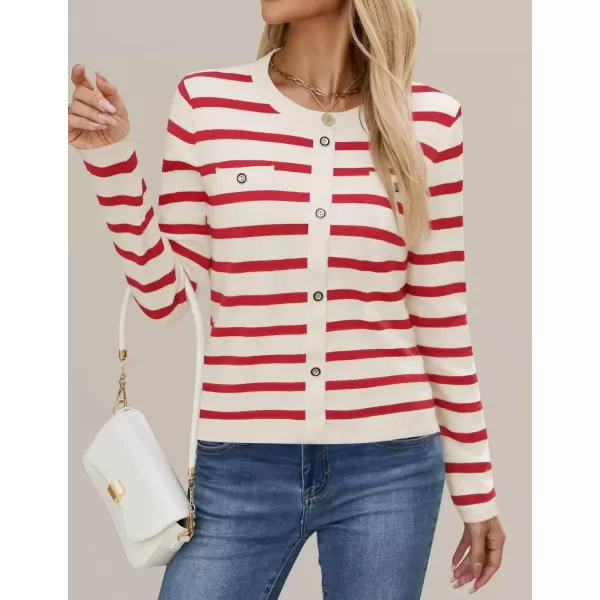 imageZESICA Womens Long Sleeve Striped Sweaters Crewneck Ribbed Knit Shirts 2024 Fall Trendy Pullover TopsRed