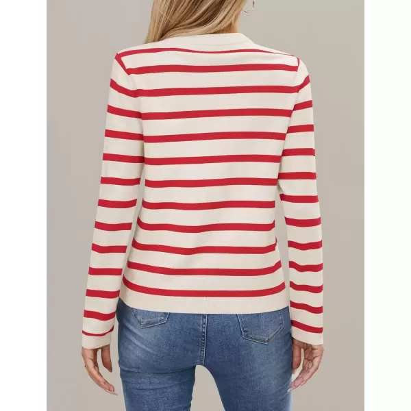 imageZESICA Womens Long Sleeve Striped Sweaters Crewneck Ribbed Knit Shirts 2024 Fall Trendy Pullover TopsRed