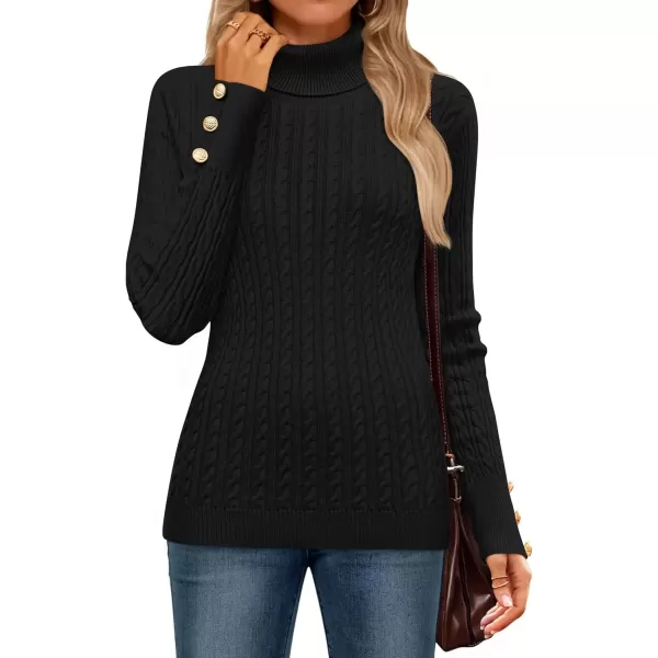 imageZESICA Womens Turtleneck Cable Knit 2024 Fall Winter Long Sleeve Pullover SweatersBlack