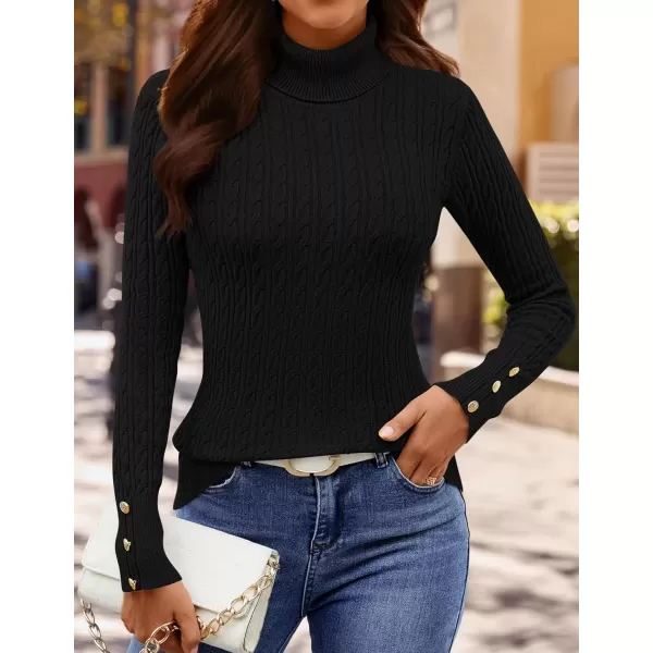 imageZESICA Womens Turtleneck Cable Knit 2024 Fall Winter Long Sleeve Pullover SweatersBlack
