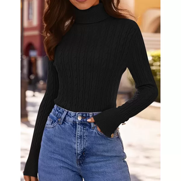 imageZESICA Womens Turtleneck Cable Knit 2024 Fall Winter Long Sleeve Pullover SweatersBlack