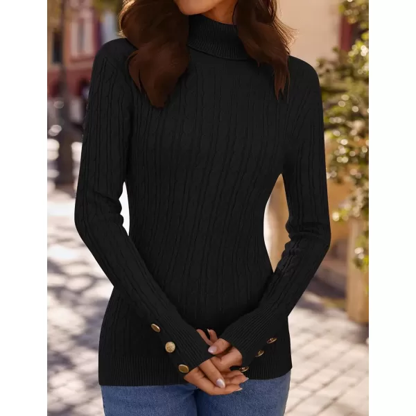 imageZESICA Womens Turtleneck Cable Knit 2024 Fall Winter Long Sleeve Pullover SweatersBlack