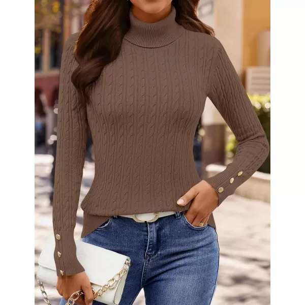 imageZESICA Womens Turtleneck Cable Knit 2024 Fall Winter Long Sleeve Pullover SweatersBrown