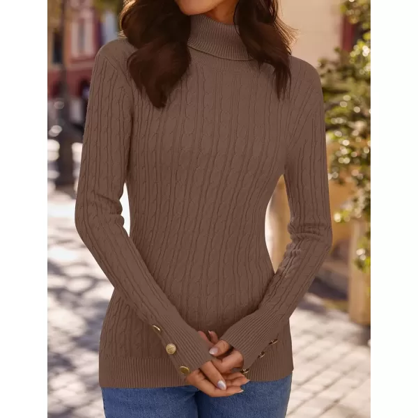 imageZESICA Womens Turtleneck Cable Knit 2024 Fall Winter Long Sleeve Pullover SweatersBrown