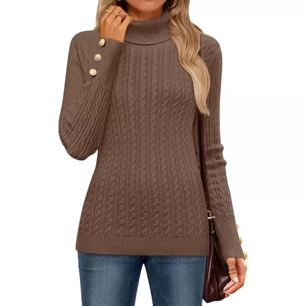 imageZESICA Womens Turtleneck Cable Knit 2024 Fall Winter Long Sleeve Pullover SweatersBrown