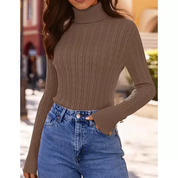 imageZESICA Womens Turtleneck Cable Knit 2024 Fall Winter Long Sleeve Pullover SweatersBrown