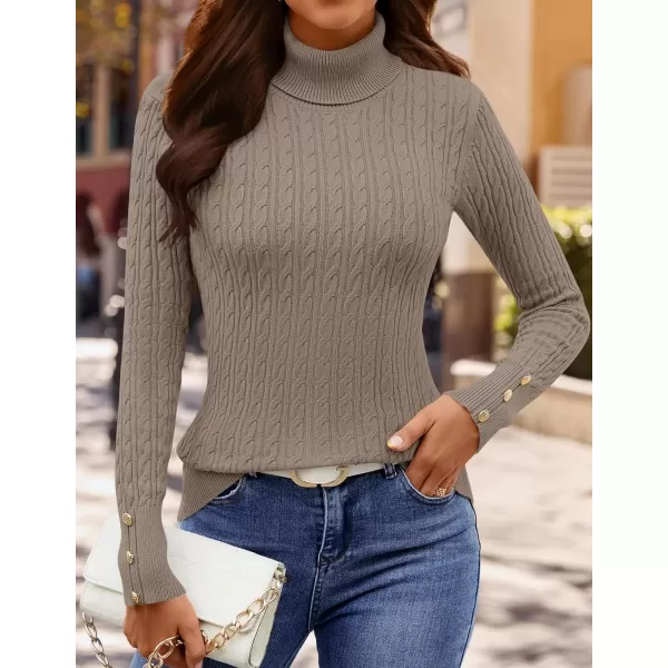 imageZESICA Womens Turtleneck Cable Knit 2024 Fall Winter Long Sleeve Pullover SweatersClay