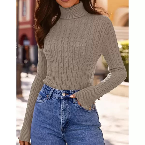 imageZESICA Womens Turtleneck Cable Knit 2024 Fall Winter Long Sleeve Pullover SweatersClay