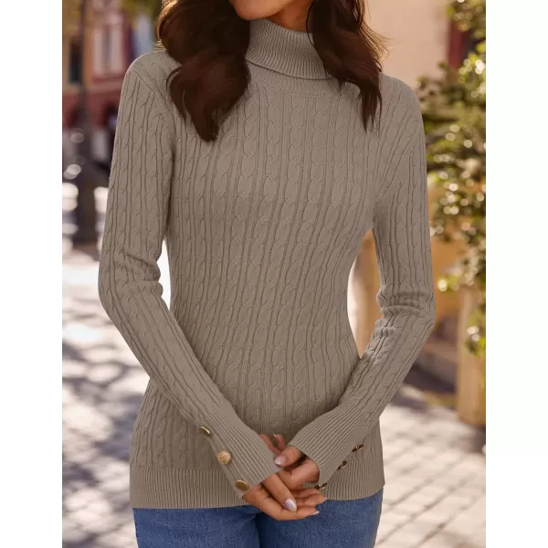 imageZESICA Womens Turtleneck Cable Knit 2024 Fall Winter Long Sleeve Pullover SweatersClay