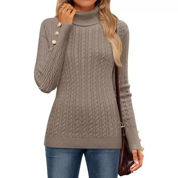 imageZESICA Womens Turtleneck Cable Knit 2024 Fall Winter Long Sleeve Pullover SweatersClay