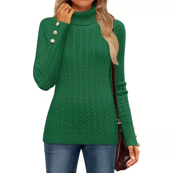 imageZESICA Womens Turtleneck Cable Knit 2024 Fall Winter Long Sleeve Pullover SweatersGreen