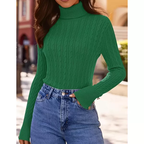 imageZESICA Womens Turtleneck Cable Knit 2024 Fall Winter Long Sleeve Pullover SweatersGreen