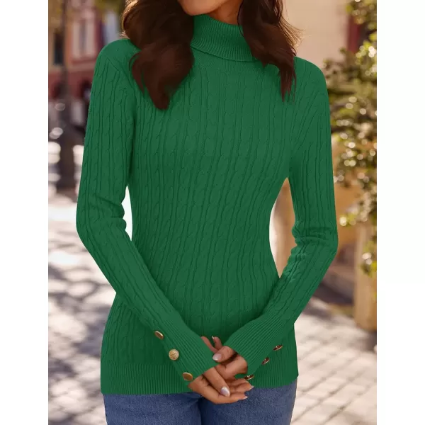 imageZESICA Womens Turtleneck Cable Knit 2024 Fall Winter Long Sleeve Pullover SweatersGreen