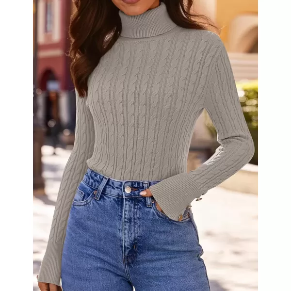 imageZESICA Womens Turtleneck Cable Knit 2024 Fall Winter Long Sleeve Pullover SweatersGreykhaki