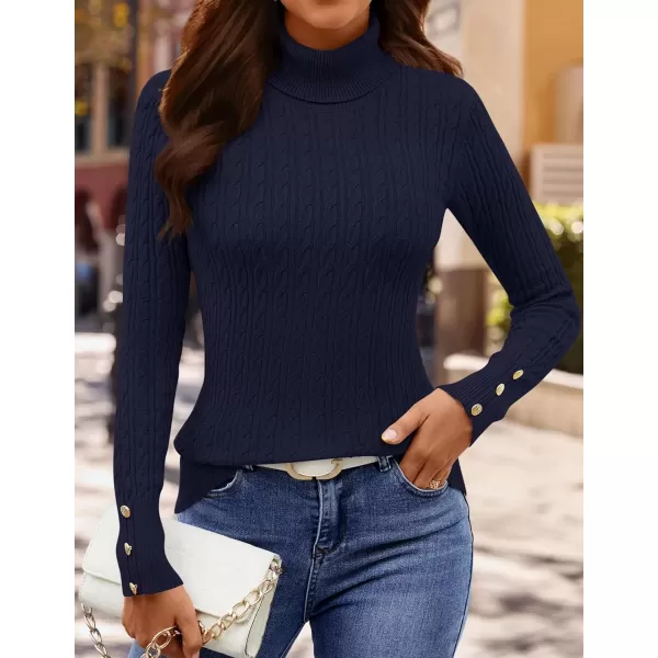 imageZESICA Womens Turtleneck Cable Knit 2024 Fall Winter Long Sleeve Pullover SweatersNavy