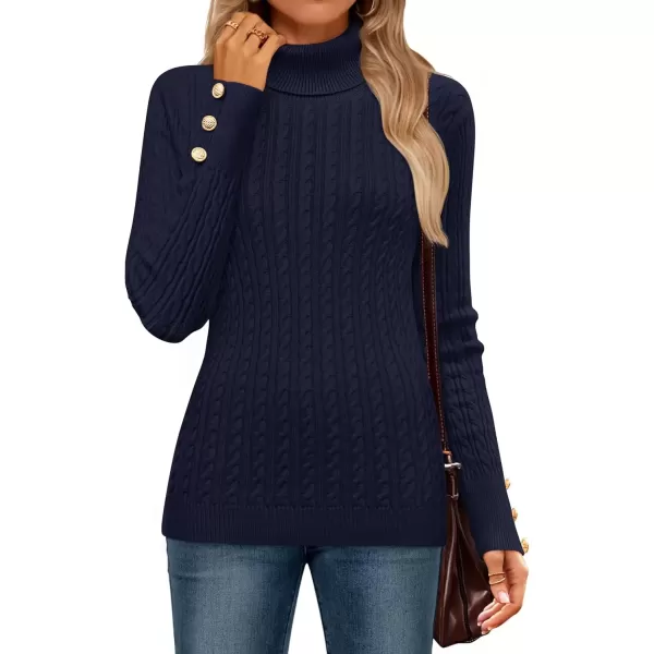 imageZESICA Womens Turtleneck Cable Knit 2024 Fall Winter Long Sleeve Pullover SweatersNavy