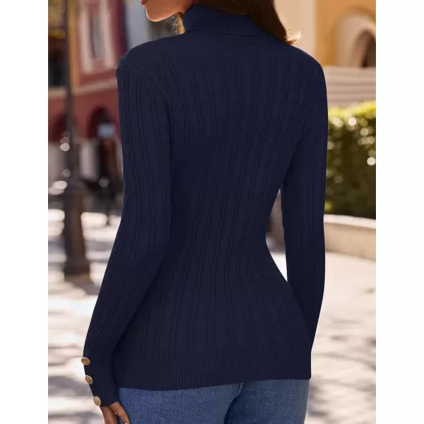 imageZESICA Womens Turtleneck Cable Knit 2024 Fall Winter Long Sleeve Pullover SweatersNavy