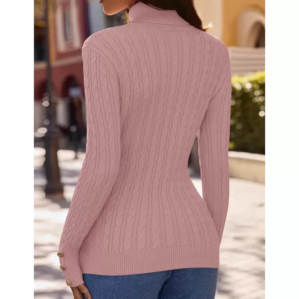 imageZESICA Womens Turtleneck Cable Knit 2024 Fall Winter Long Sleeve Pullover SweatersPink