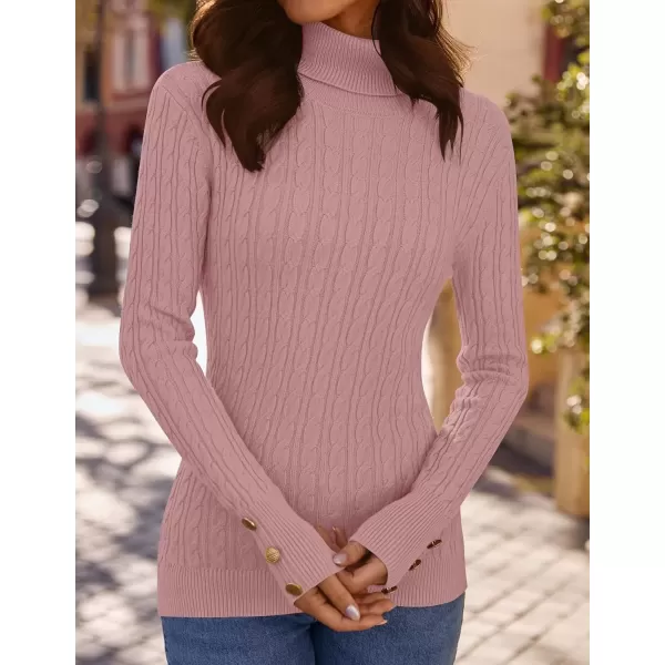 imageZESICA Womens Turtleneck Cable Knit 2024 Fall Winter Long Sleeve Pullover SweatersPink