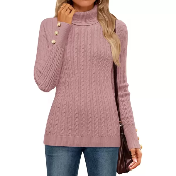 imageZESICA Womens Turtleneck Cable Knit 2024 Fall Winter Long Sleeve Pullover SweatersPink