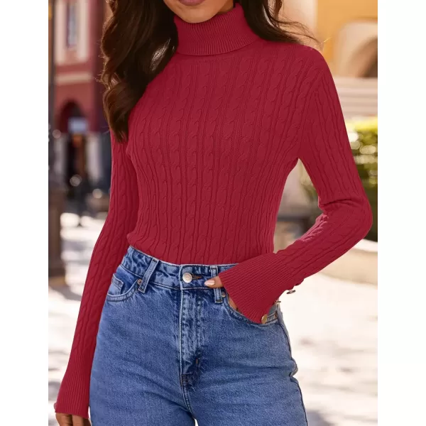 imageZESICA Womens Turtleneck Cable Knit 2024 Fall Winter Long Sleeve Pullover SweatersRed