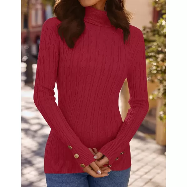 imageZESICA Womens Turtleneck Cable Knit 2024 Fall Winter Long Sleeve Pullover SweatersRed