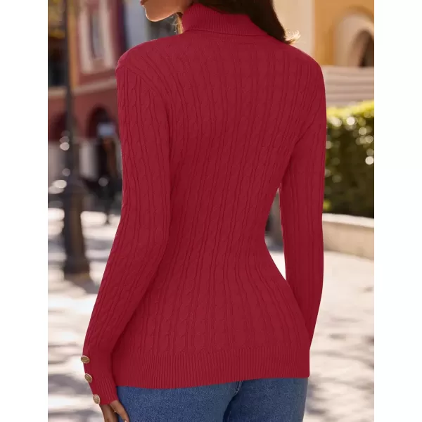 imageZESICA Womens Turtleneck Cable Knit 2024 Fall Winter Long Sleeve Pullover SweatersRed