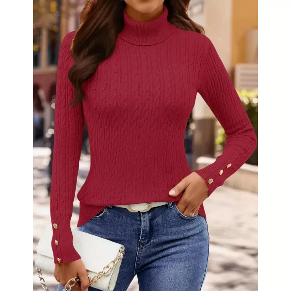 imageZESICA Womens Turtleneck Cable Knit 2024 Fall Winter Long Sleeve Pullover SweatersRed