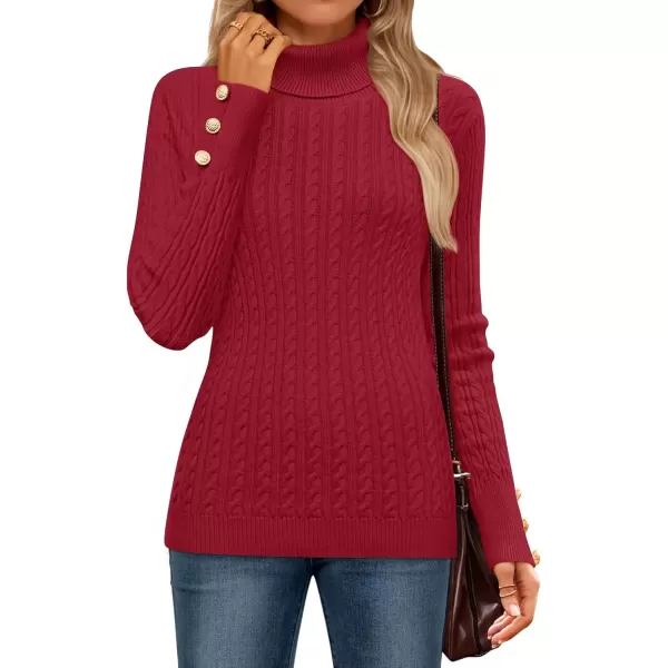 imageZESICA Womens Turtleneck Cable Knit 2024 Fall Winter Long Sleeve Pullover SweatersRed