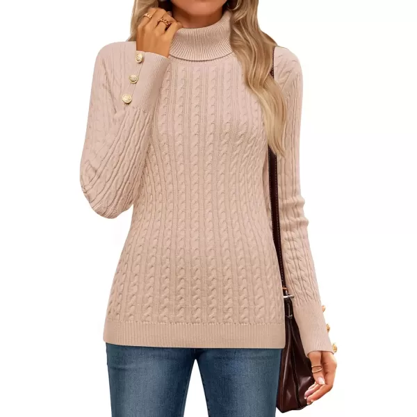 imageZESICA Womens Turtleneck Cable Knit 2024 Fall Winter Long Sleeve Pullover SweatersSand