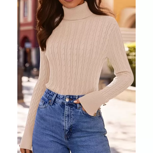 imageZESICA Womens Turtleneck Cable Knit 2024 Fall Winter Long Sleeve Pullover SweatersSand