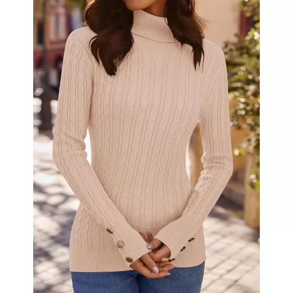 imageZESICA Womens Turtleneck Cable Knit 2024 Fall Winter Long Sleeve Pullover SweatersSand